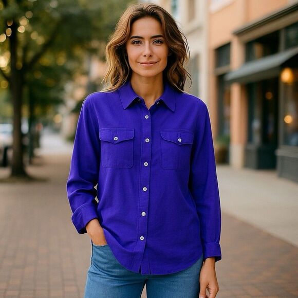 Lino by Chico's Purple 100% Linen Button Down Shirt Size 0 (Size 4) Pockets - Picture 1 of 8